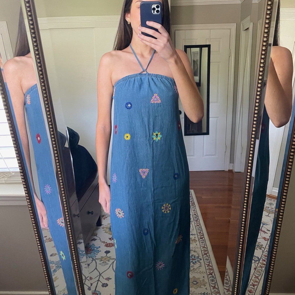Zara Blue Halter Sundress Sleeveless Resort Wear